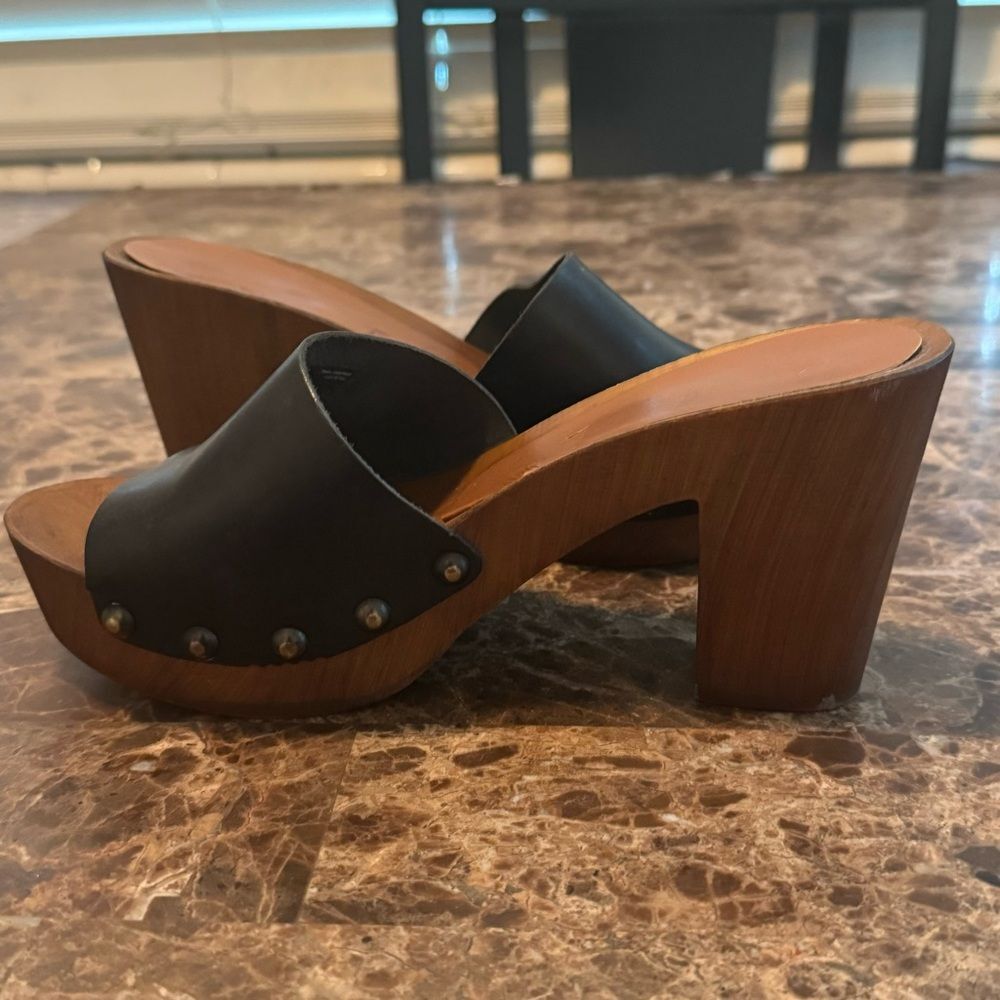 Ariat Black Leather Platform Mule Clogs Size 8 Made in Italy 3” Block Heel Retro - Picture 5 of 12